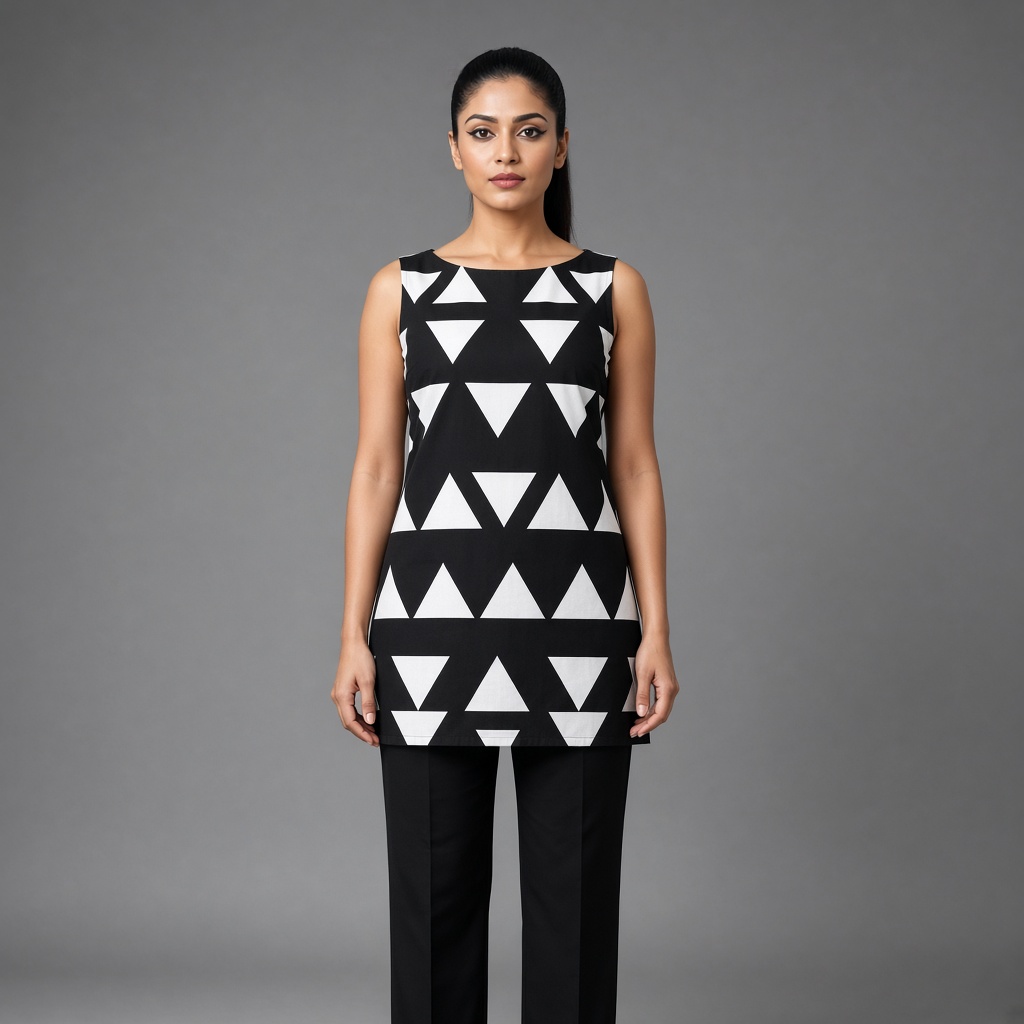 Short Geometric Boat-Neck Kurti