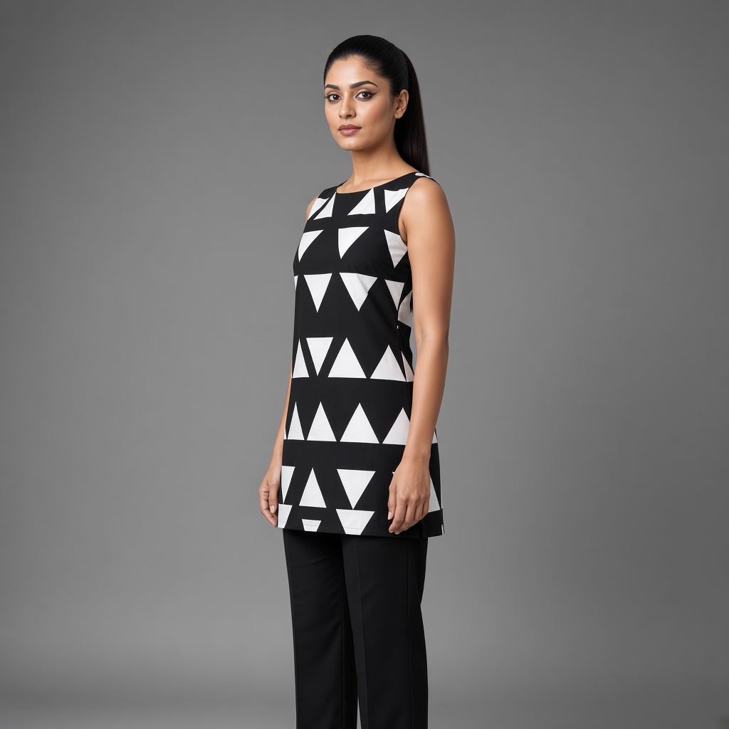Short Geometric Boat-Neck Kurti