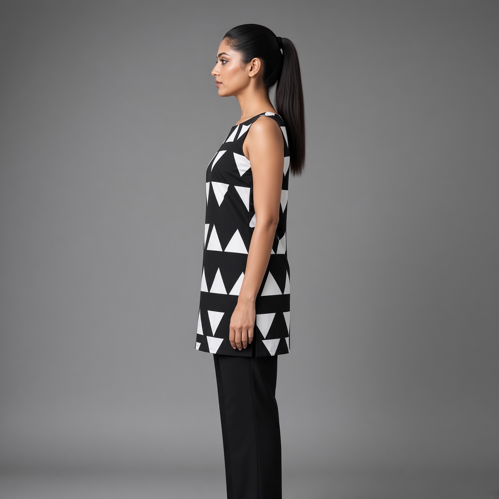 Short Geometric Boat-Neck Kurti