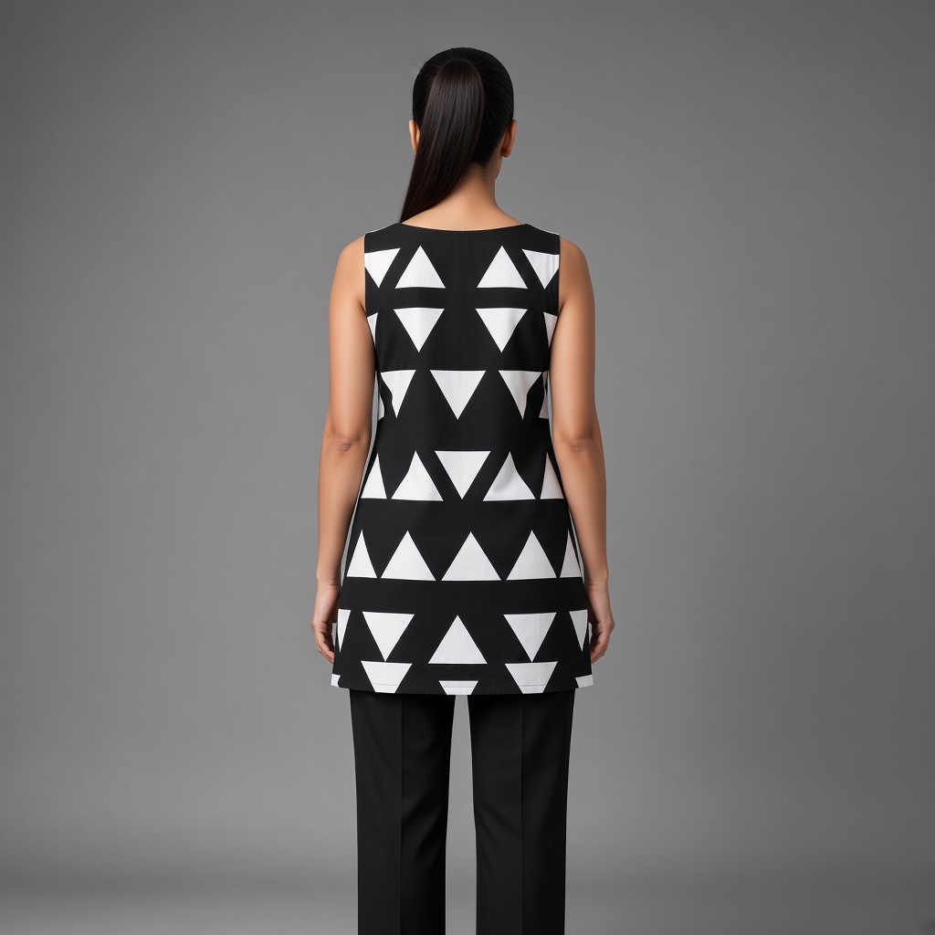 Short Geometric Boat-Neck Kurti