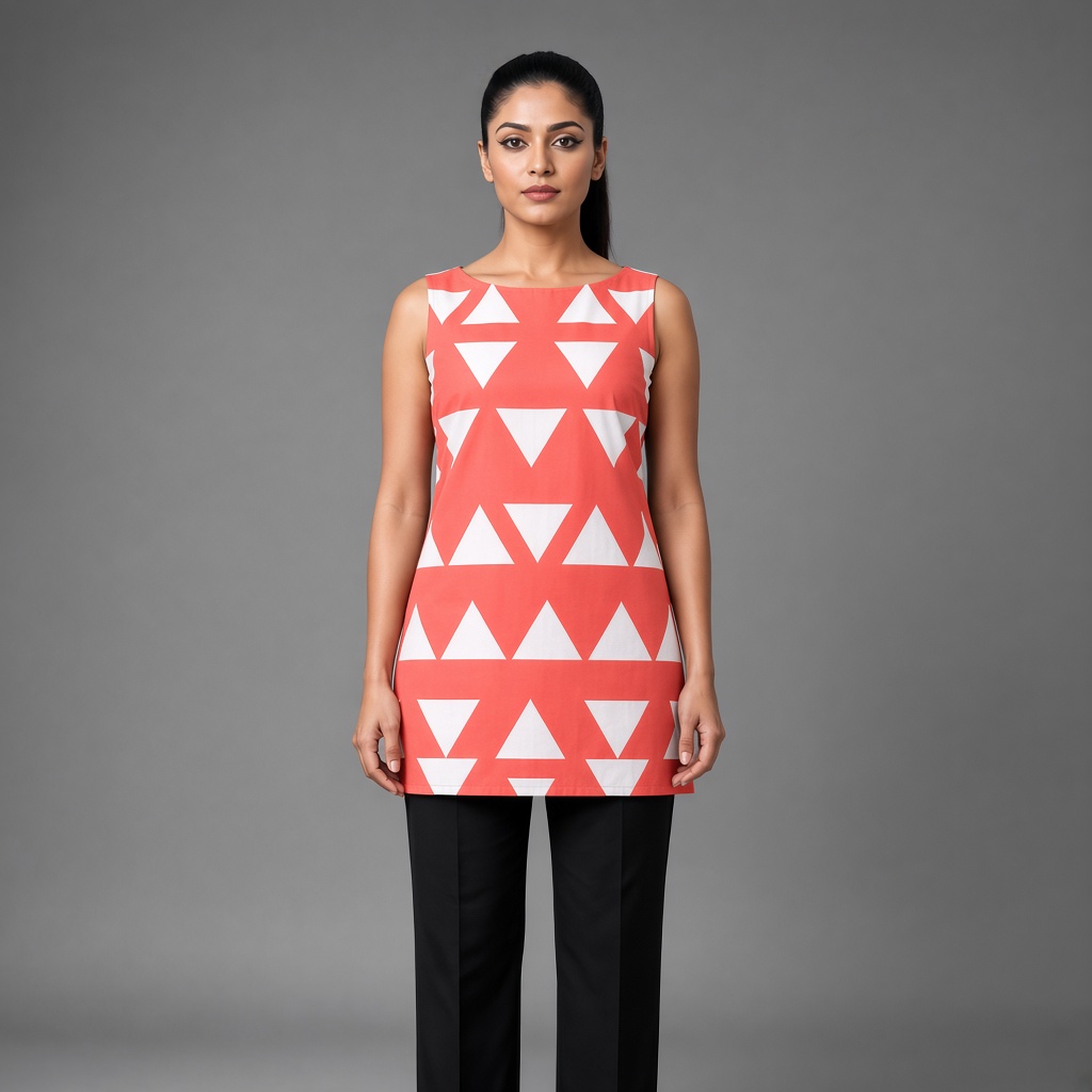 Short Geometric Boat-Neck Kurti