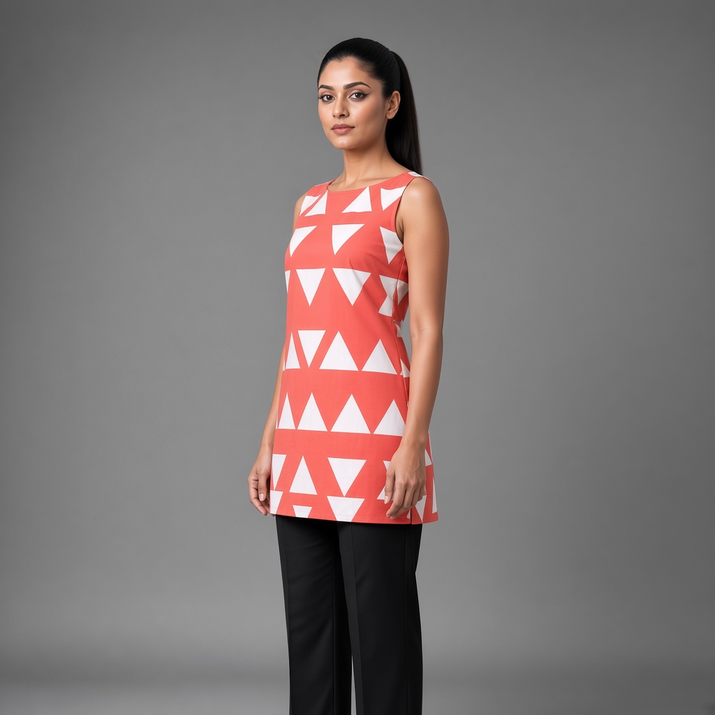 Short Geometric Boat-Neck Kurti