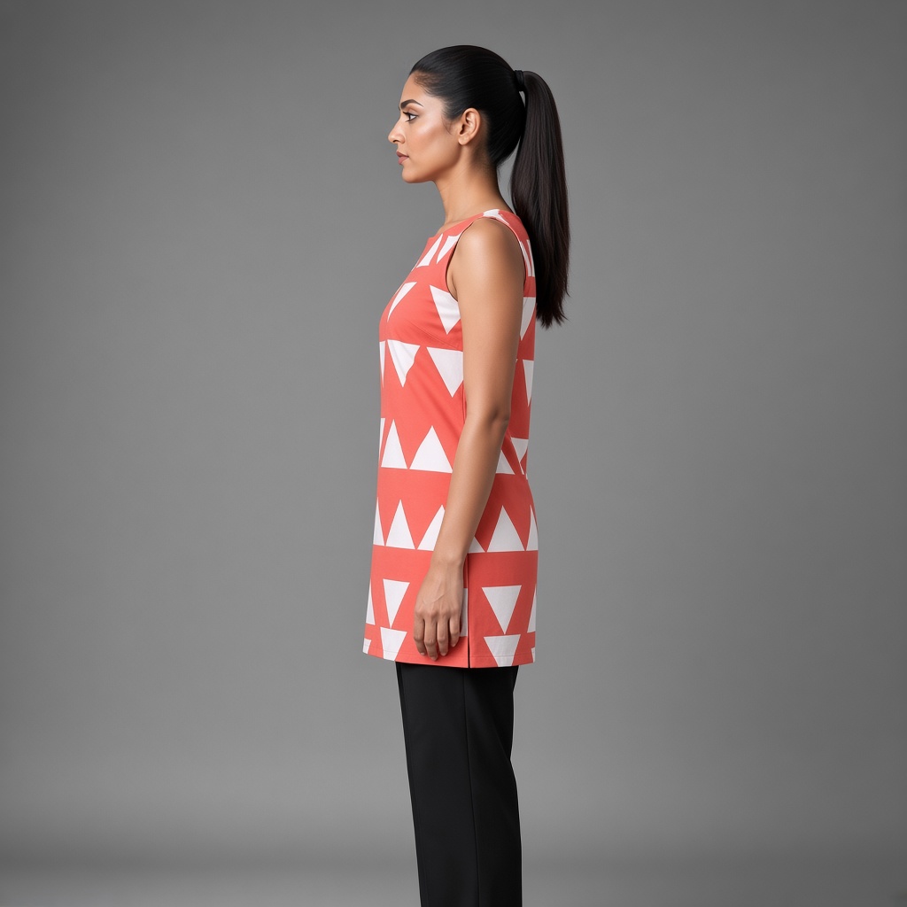 Short Geometric Boat-Neck Kurti
