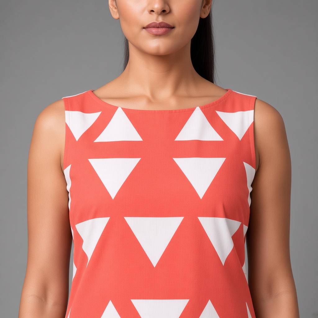 Short Geometric Boat-Neck Kurti