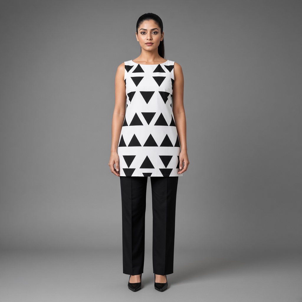 Short Geometric Boat-Neck Kurti