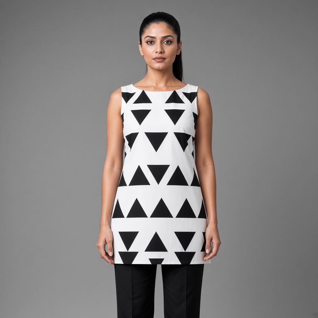 Short Geometric Boat-Neck Kurti