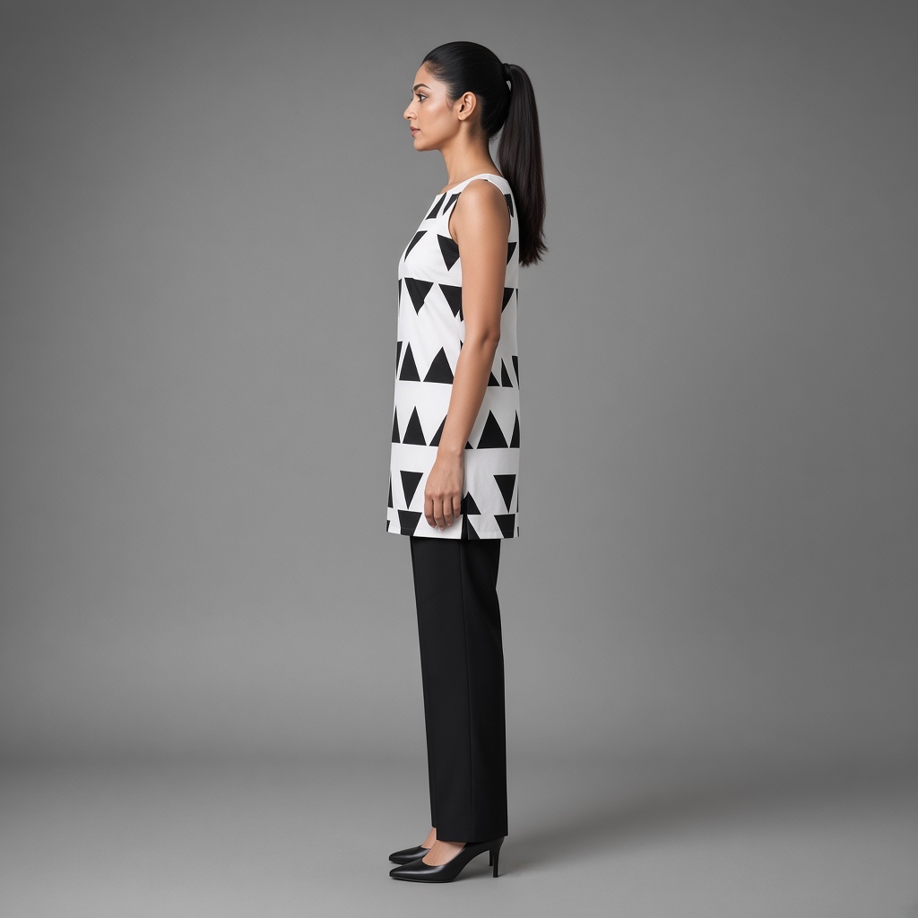 Short Geometric Boat-Neck Kurti