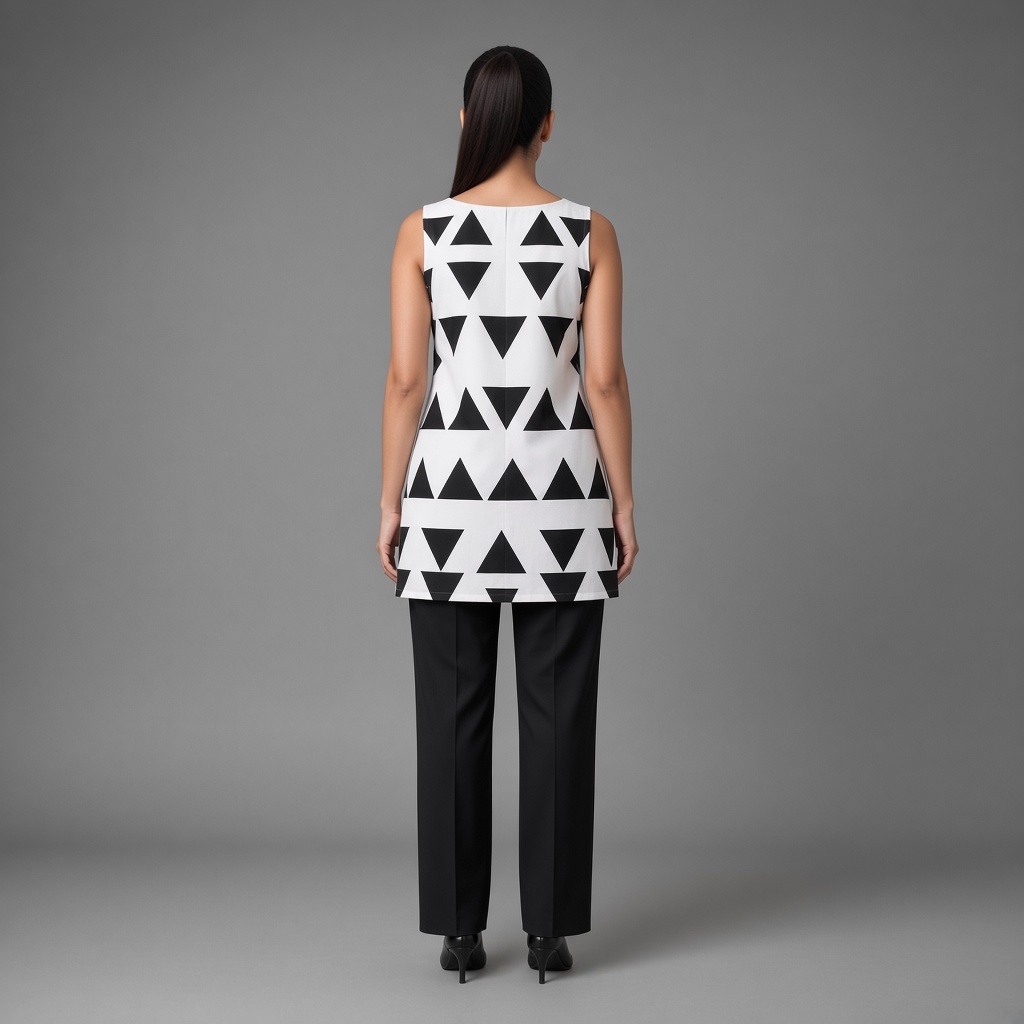 Short Geometric Boat-Neck Kurti