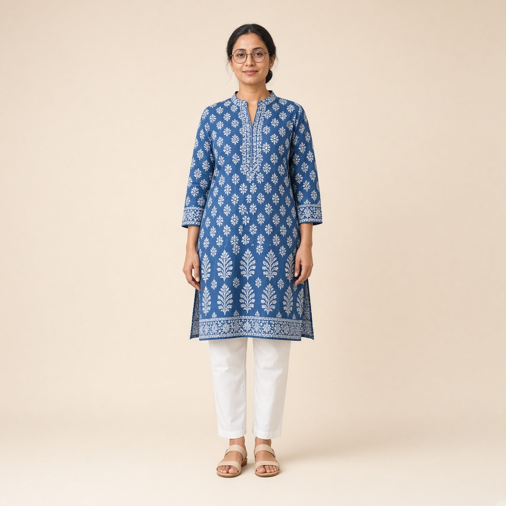 Straight Block-Print Cotton Kurti