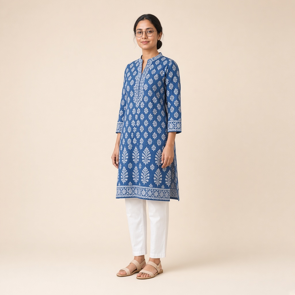 Straight Block-Print Cotton Kurti