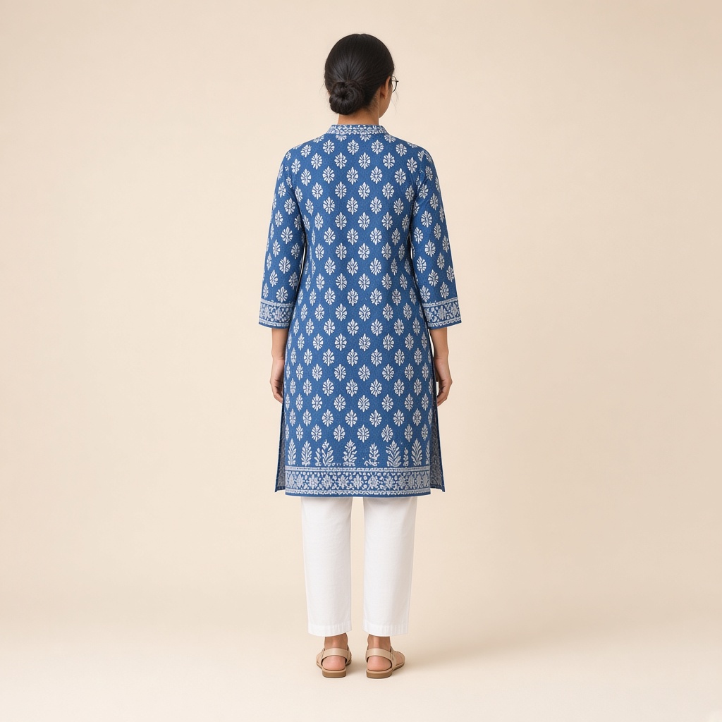 Straight Block-Print Cotton Kurti