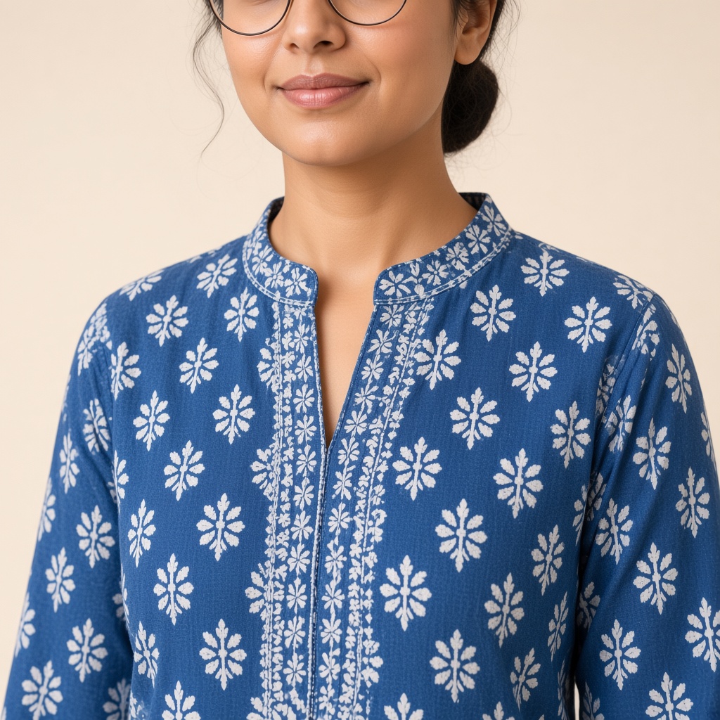Straight Block-Print Cotton Kurti