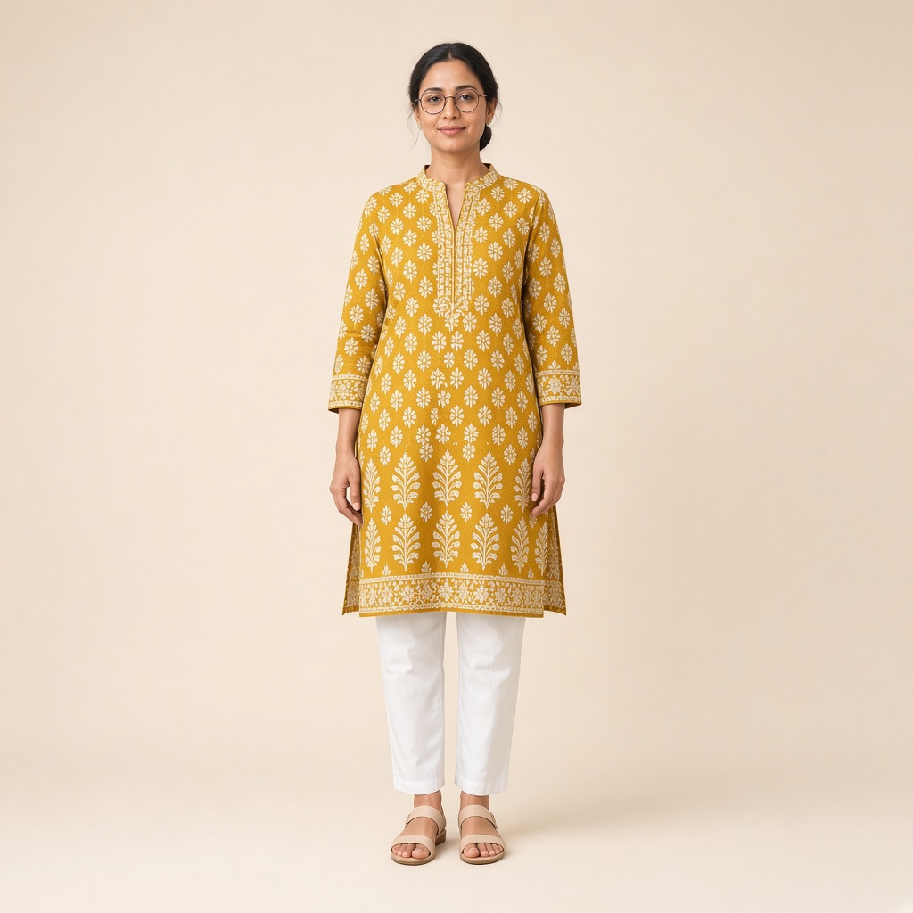 Straight Block-Print Cotton Kurti