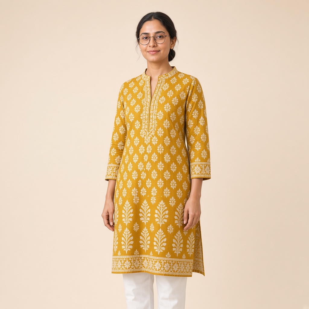 Straight Block-Print Cotton Kurti
