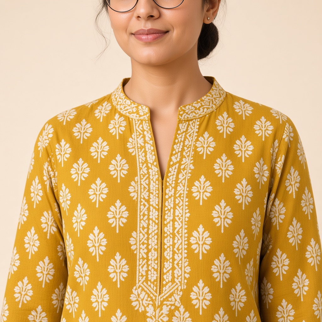 Straight Block-Print Cotton Kurti