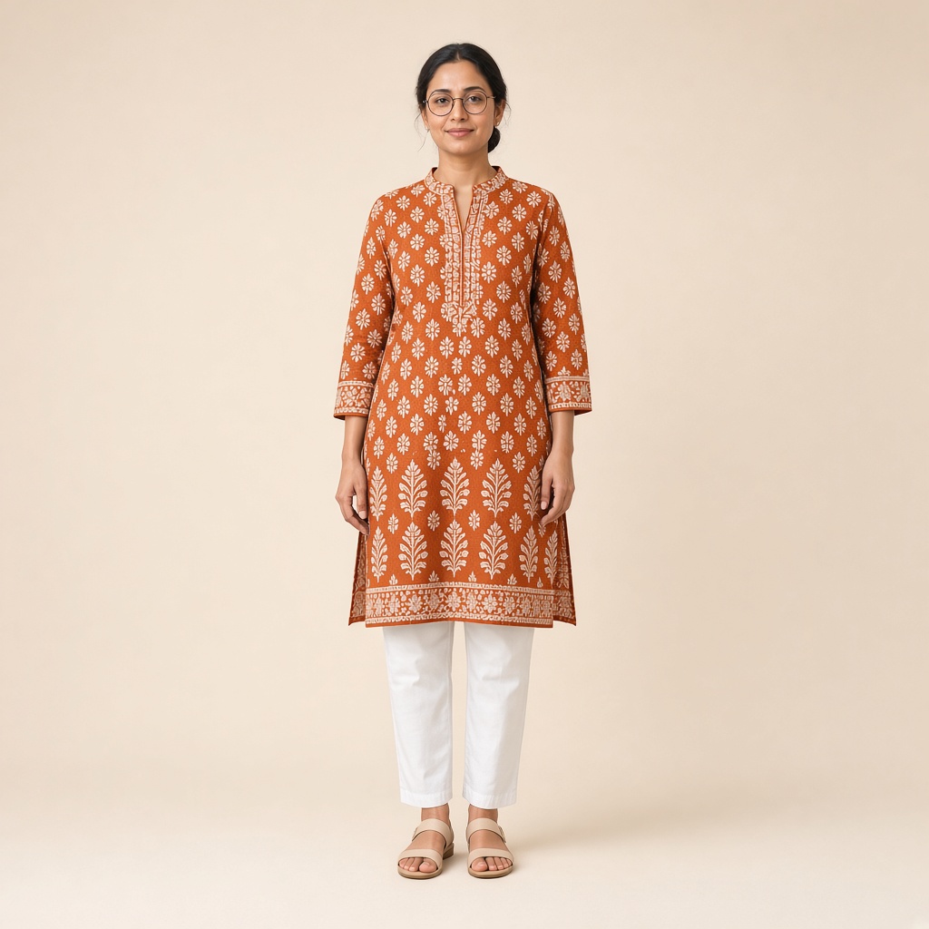 Straight Block-Print Cotton Kurti