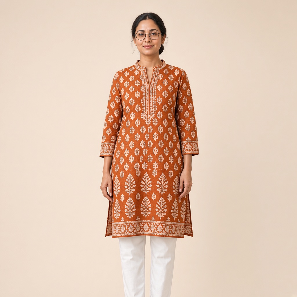 Straight Block-Print Cotton Kurti