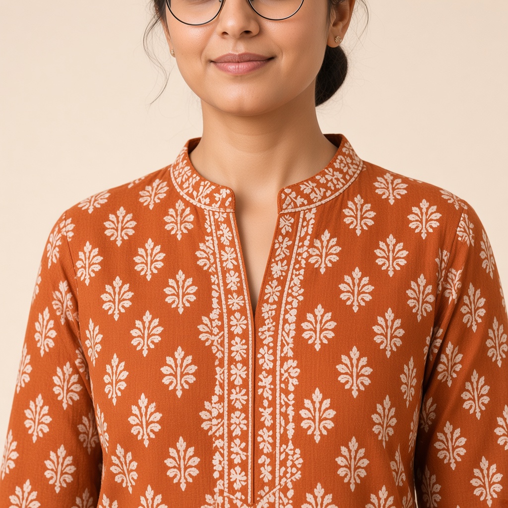 Straight Block-Print Cotton Kurti