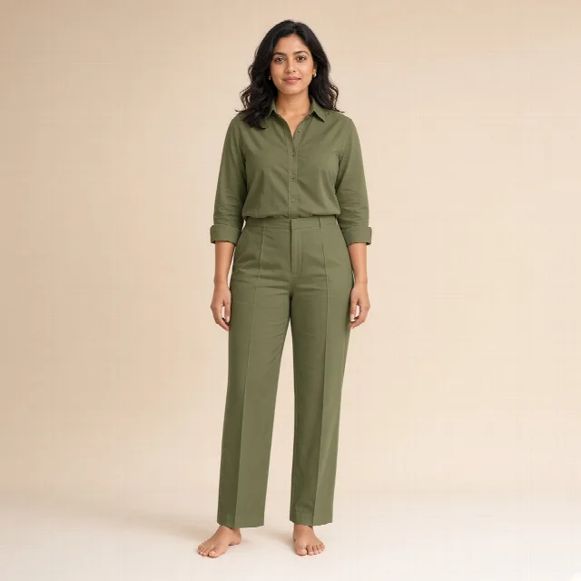 White Cotton Shirt and Straight Pants Co-ord Set