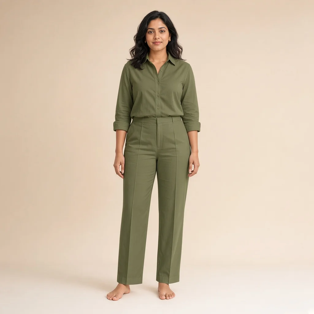 White Cotton Shirt and Straight Pants Co-ord Set