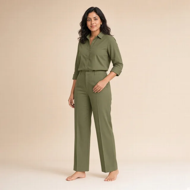 White Cotton Shirt and Straight Pants Co-ord Set