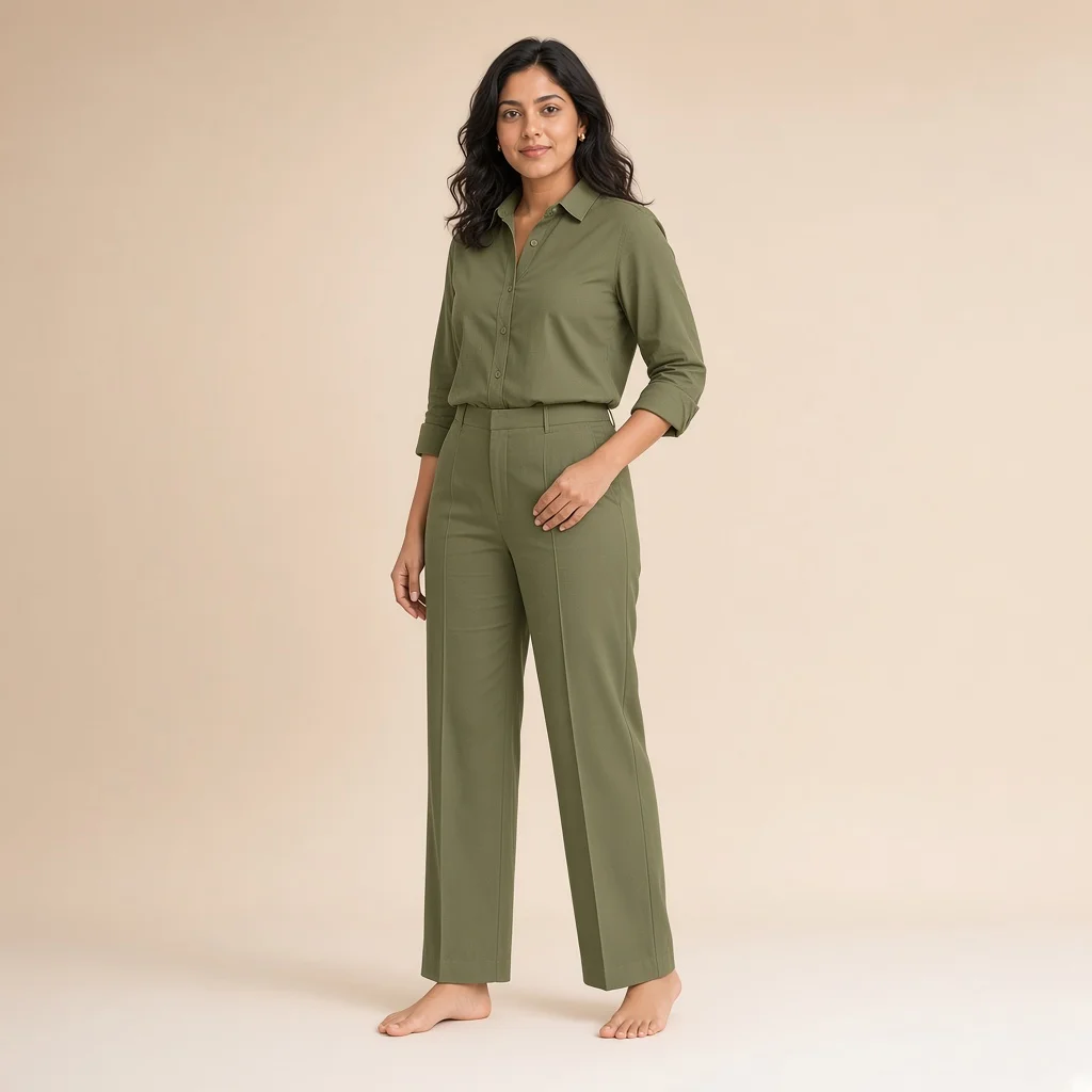 White Cotton Shirt and Straight Pants Co-ord Set