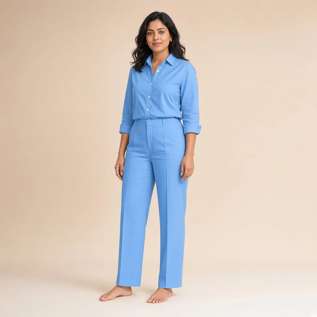 White Cotton Shirt and Straight Pants Co-ord Set