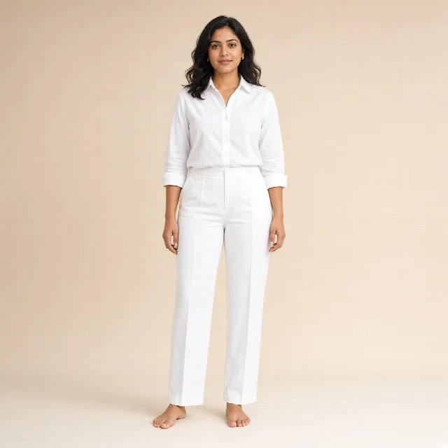 White Cotton Shirt and Straight Pants Co-ord Set