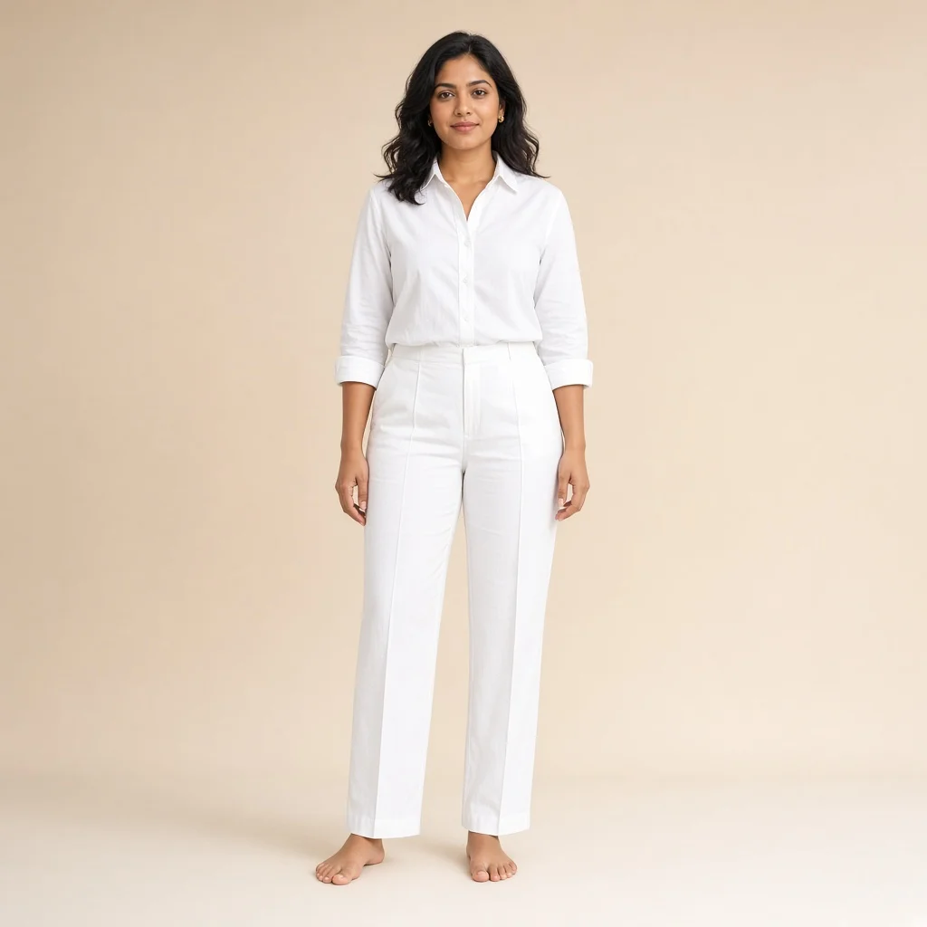 White Cotton Shirt and Straight Pants Co-ord Set