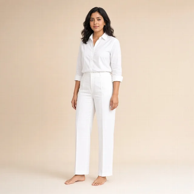 White Cotton Shirt and Straight Pants Co-ord Set