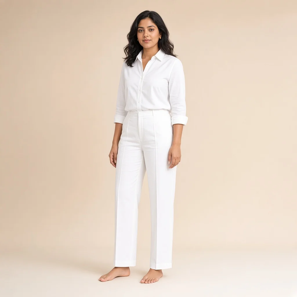 White Cotton Shirt and Straight Pants Co-ord Set