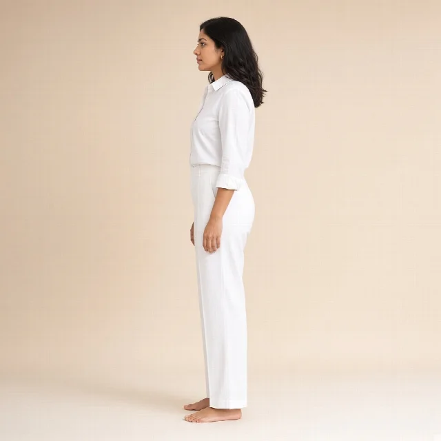 White Cotton Shirt and Straight Pants Co-ord Set