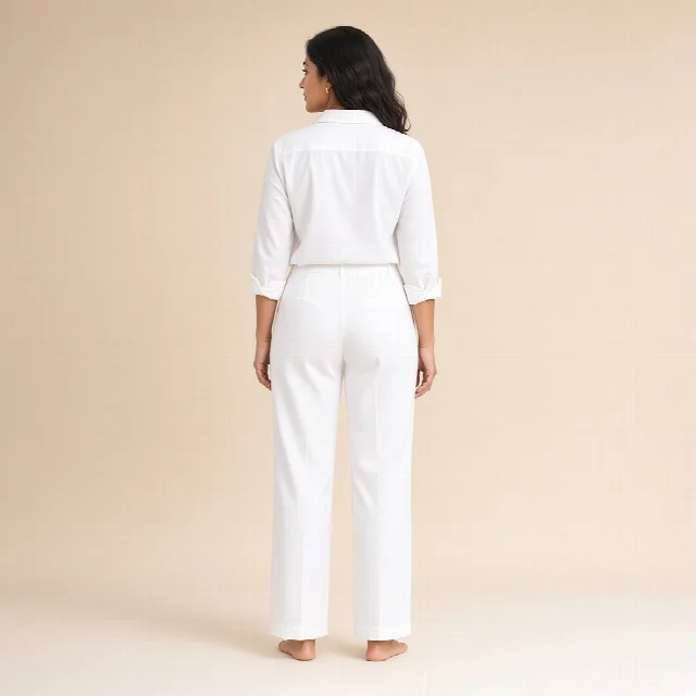 White Cotton Shirt and Straight Pants Co-ord Set