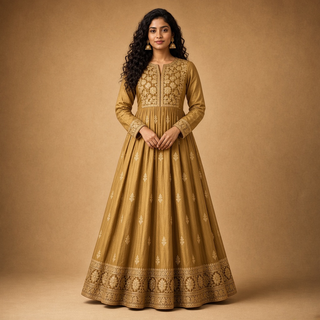 Wine Embroidered Anarkali Kurti