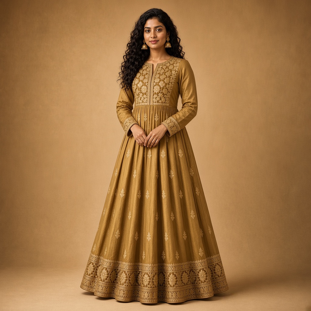 Wine Embroidered Anarkali Kurti