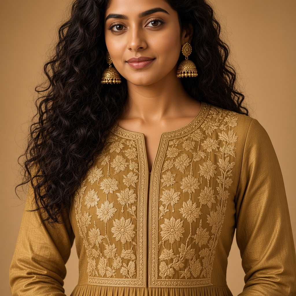 Wine Embroidered Anarkali Kurti