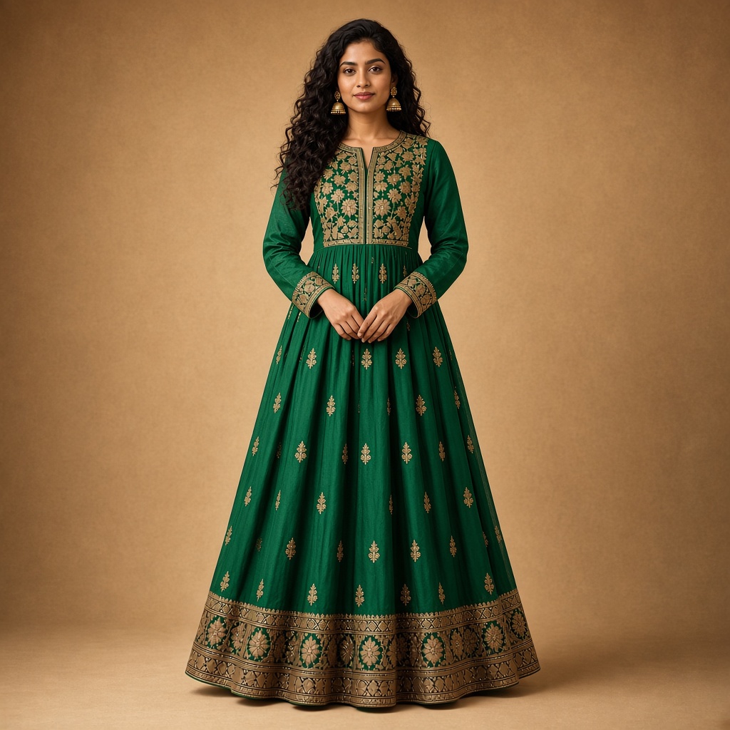 Wine Embroidered Anarkali Kurti
