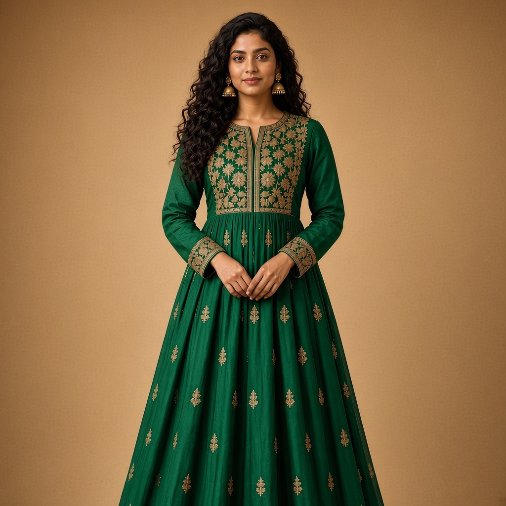 Wine Embroidered Anarkali Kurti