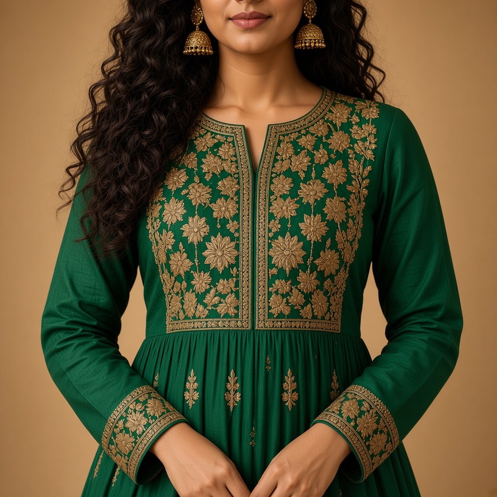 Wine Embroidered Anarkali Kurti
