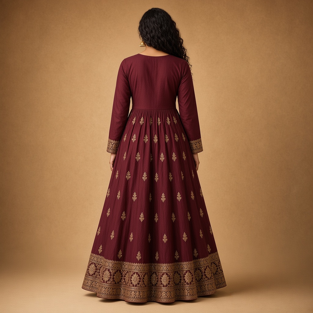 Wine Embroidered Anarkali Kurti