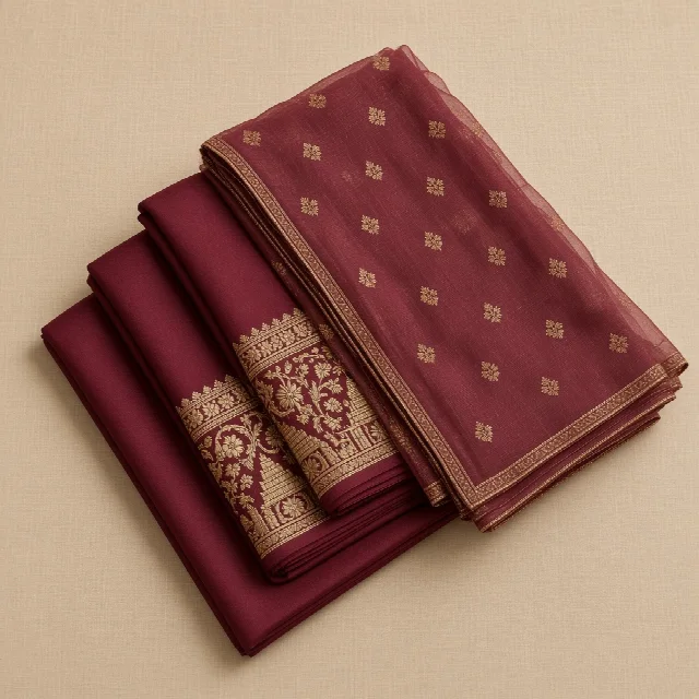 Wine Embroidered Dress Material