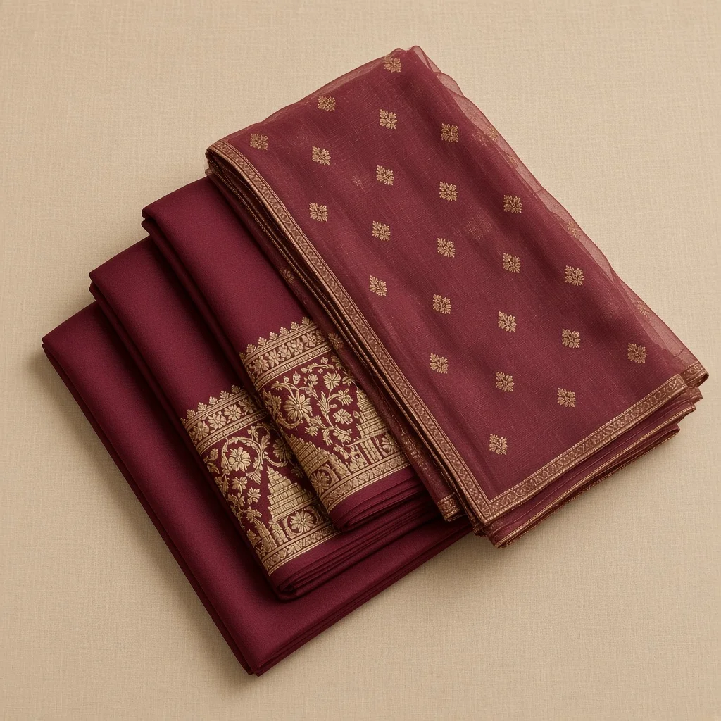 Wine Embroidered Dress Material