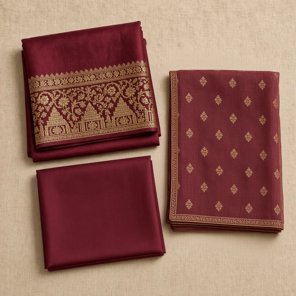 Wine Embroidered Dress Material