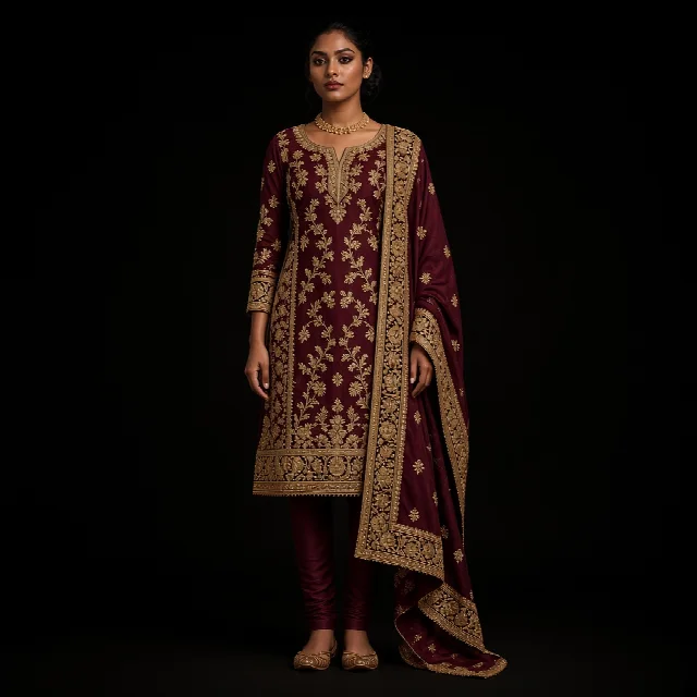 Wine Zari Party Salwar Suit