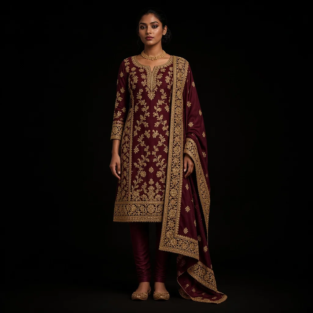 Wine Zari Party Salwar Suit
