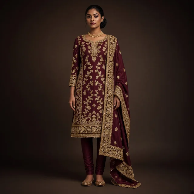 Wine Zari Party Salwar Suit