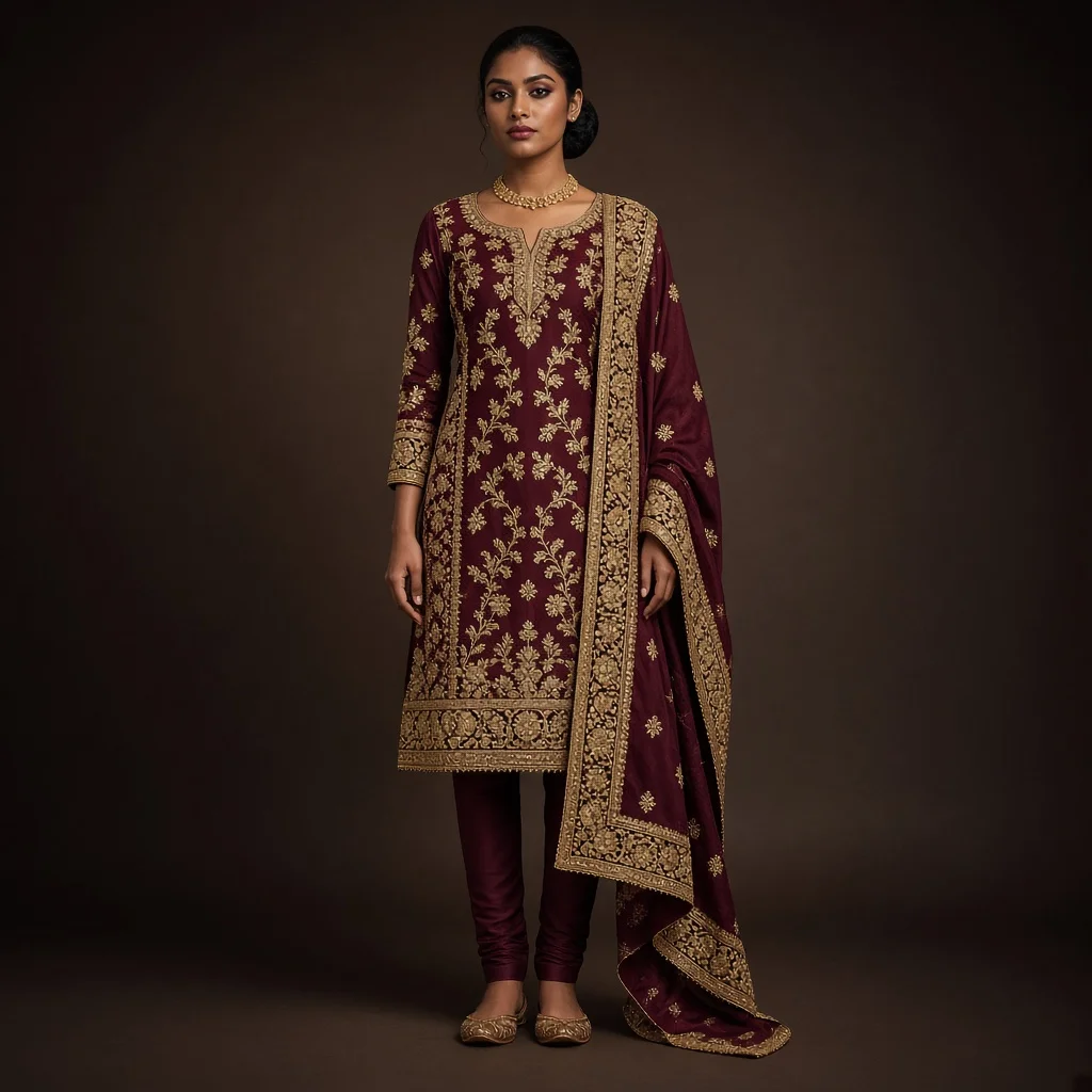 Wine Zari Party Salwar Suit