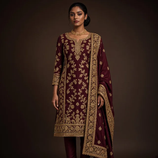 Wine Zari Party Salwar Suit