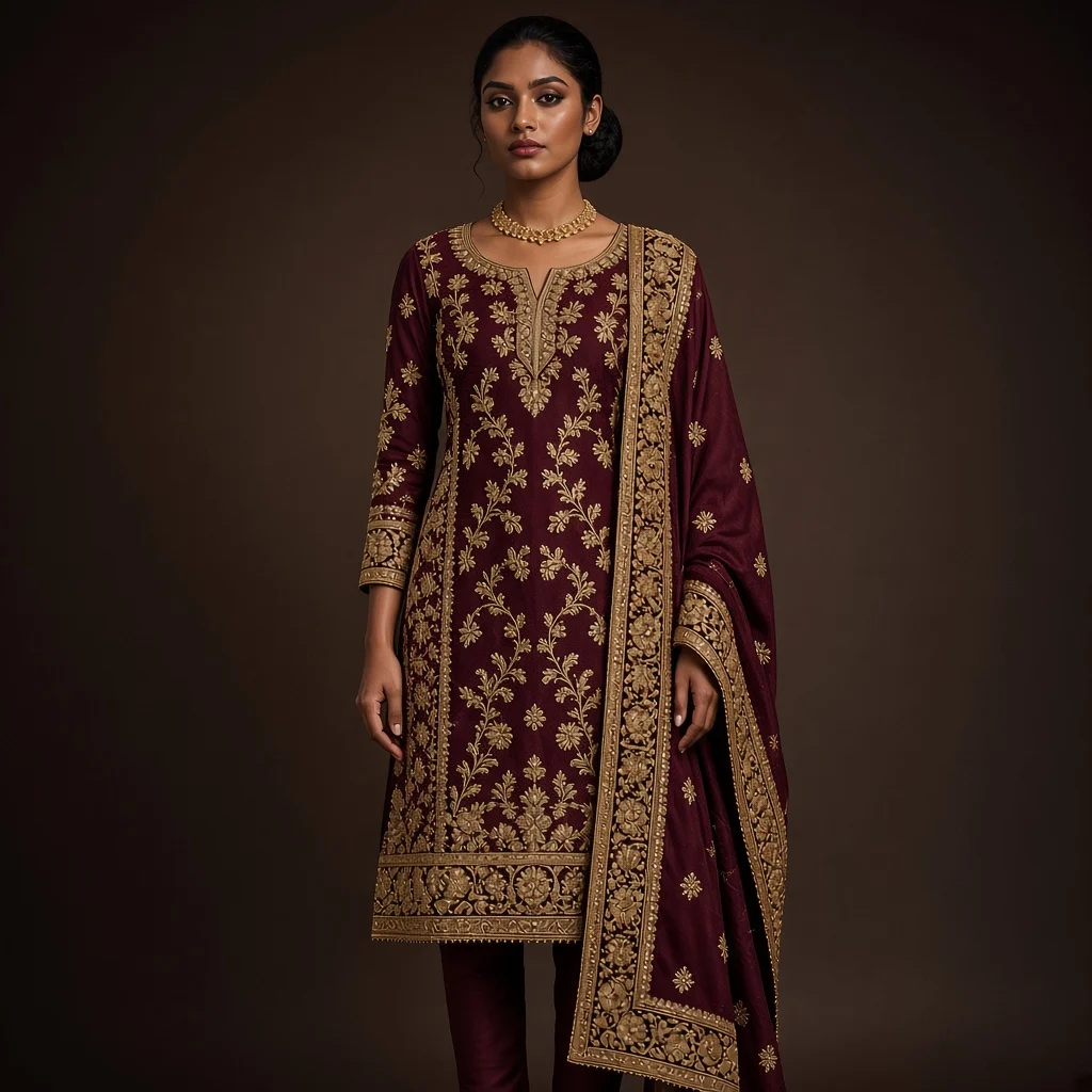 Wine Zari Party Salwar Suit