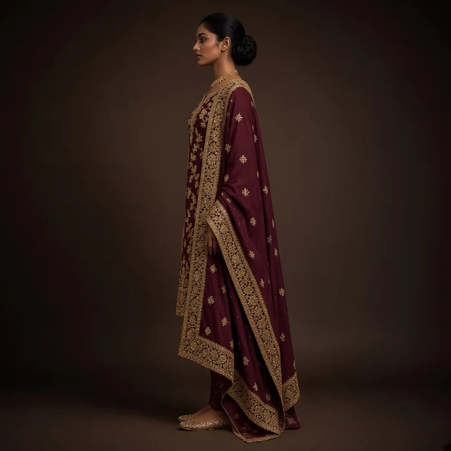 Wine Zari Party Salwar Suit